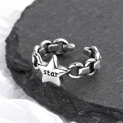 Silvertone 'Star' Chain Open Ring