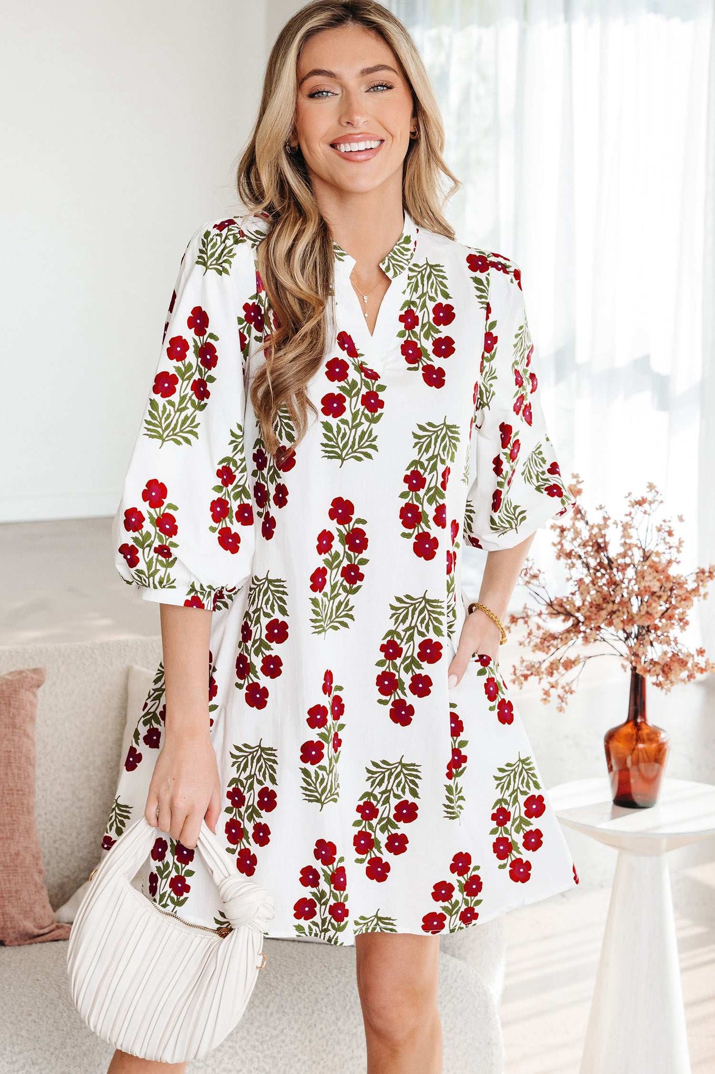 Catalina Sleeve Loose Mini Dress - White / L - 12/14