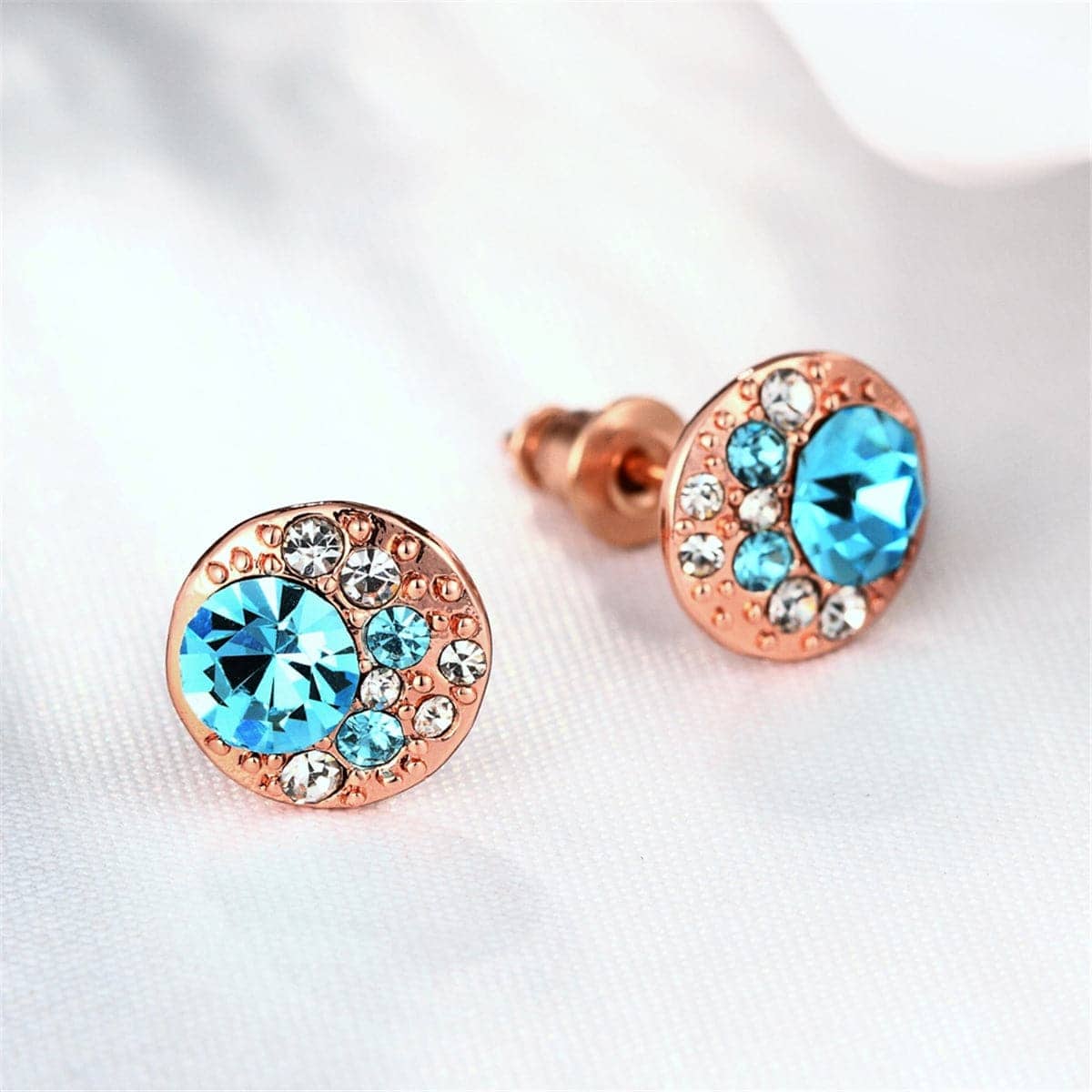 Blue Cubic Zirconia & Rose Goldtone Cluster Stud Earrings