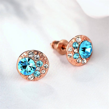 Blue Cubic Zirconia & Rose Goldtone Cluster Stud Earrings
