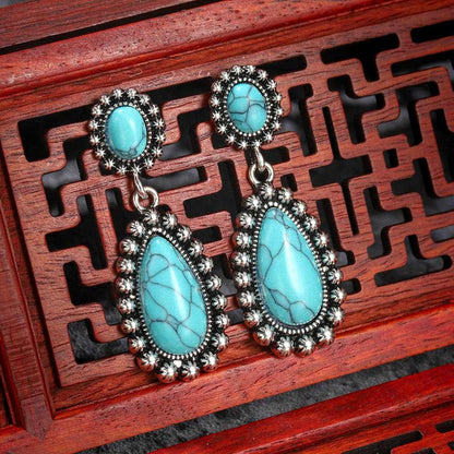Turquoise & Silvertone Drop Earrings