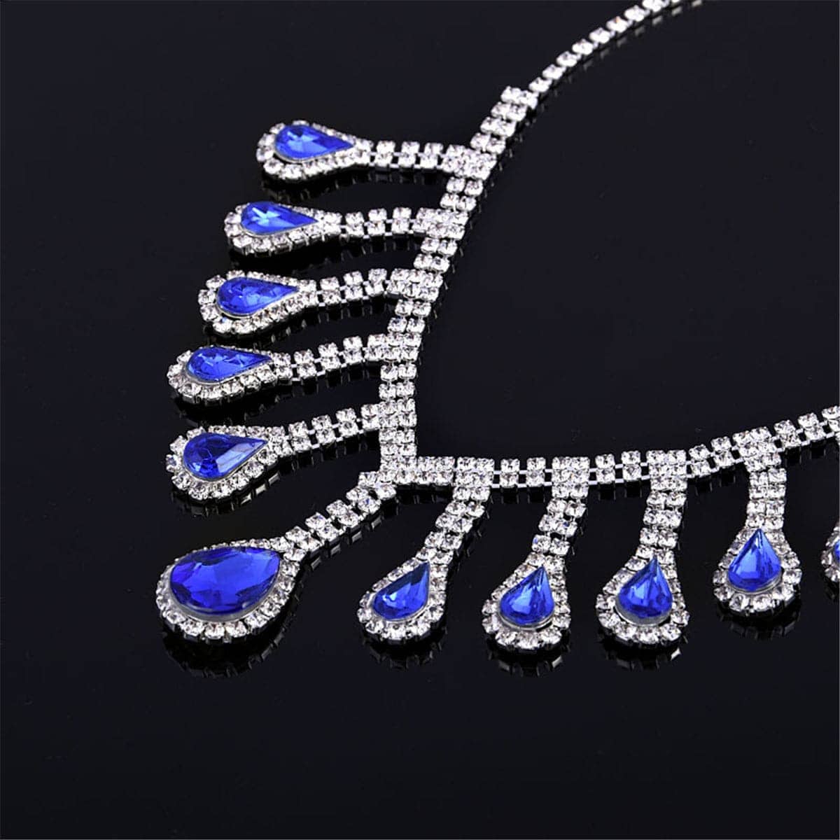 Blue Crystal & Cubic Zirconia Pear Statement Necklace & Drop Earrings