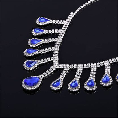 Blue Crystal & Cubic Zirconia Pear Statement Necklace & Drop Earrings
