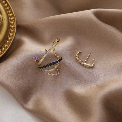 Cubic Zirconia & Goldtone Mismatch Wing Stud Earrings