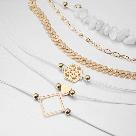 White Resin & Goldtone Geometric Charm Bracelet Set