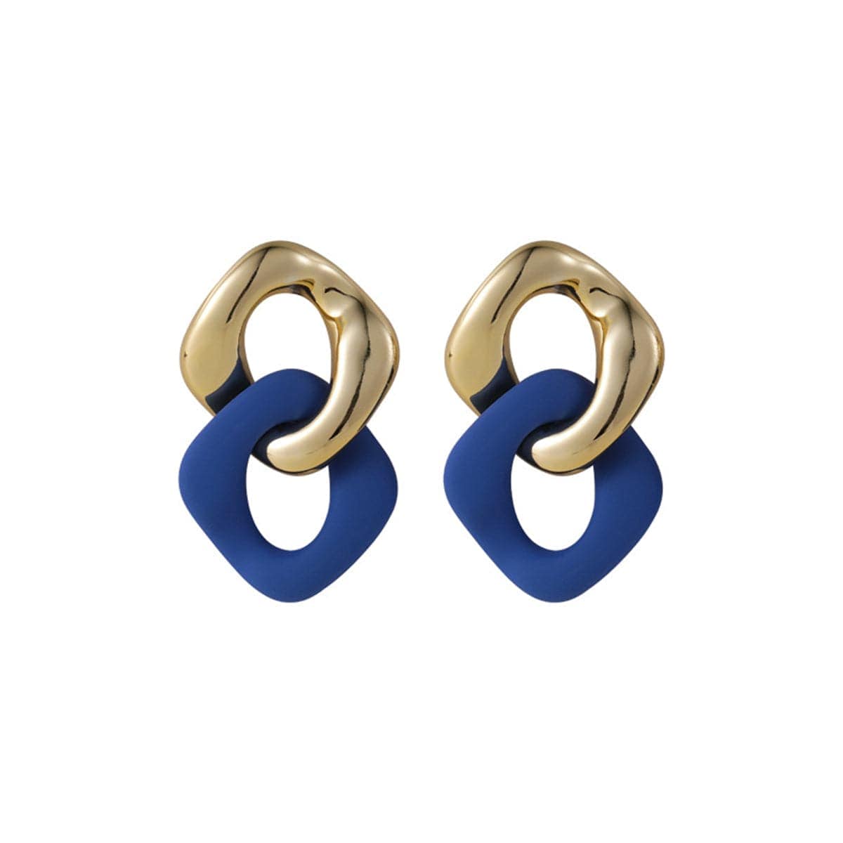 Blue Enamel & Goldtone Interlocked Rhombus Drop Earrings