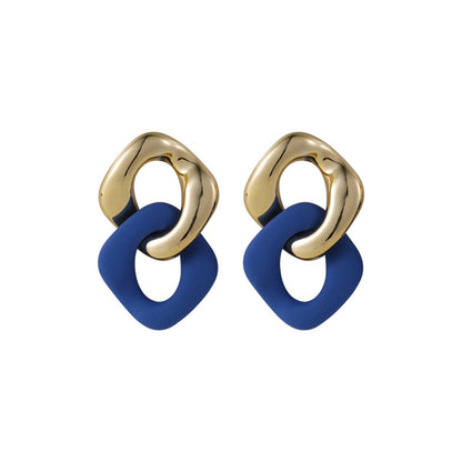 Blue Enamel & Goldtone Interlocked Rhombus Drop Earrings