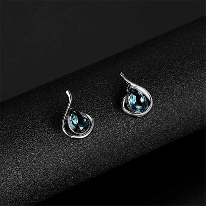 Blue & Silvertone Pear Pendant Necklace & Drop Earrings