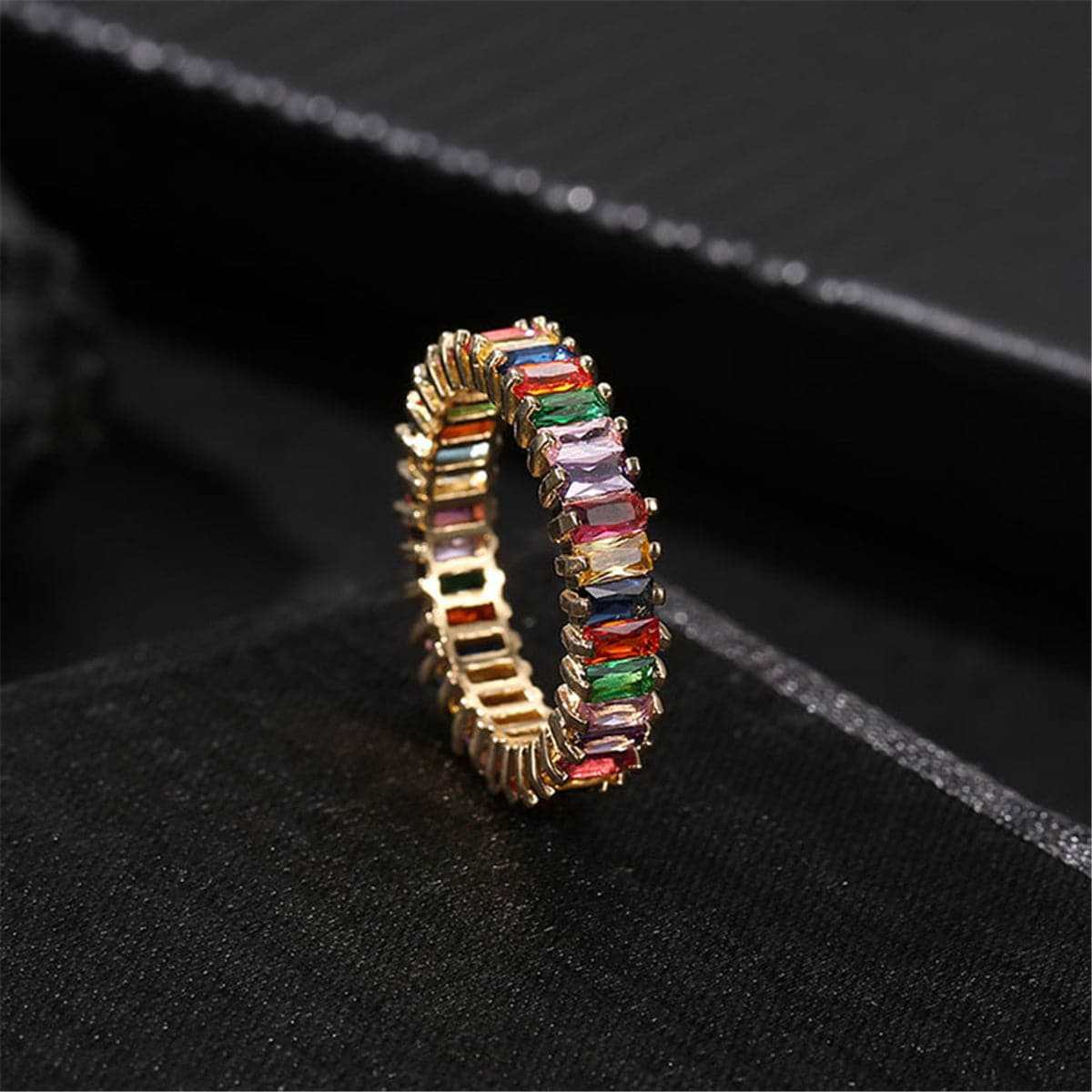 Rainbow Crystal & Cubic Zirconia Baguette Band Ring