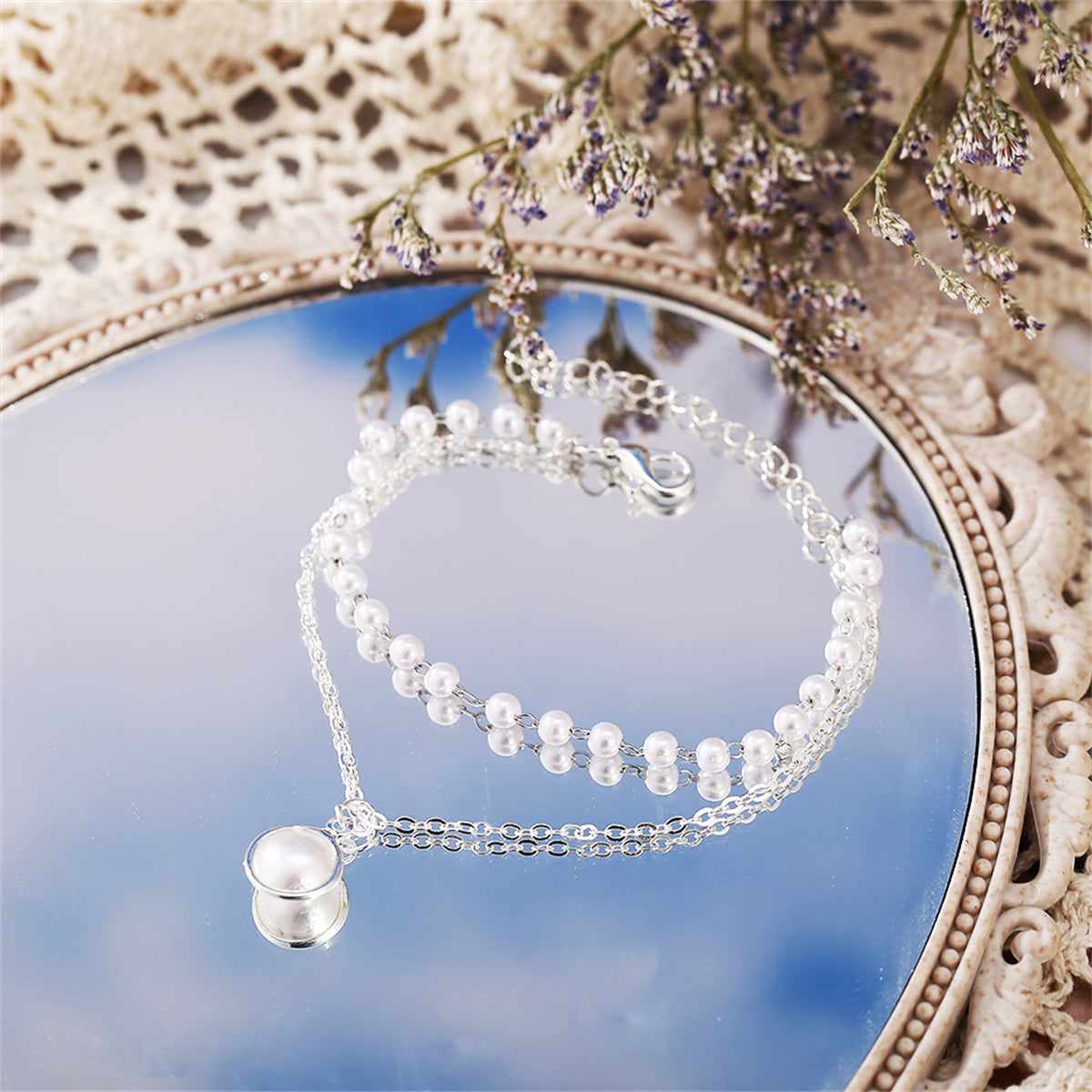 Pearl & Silvertone Layered Station Bracelet