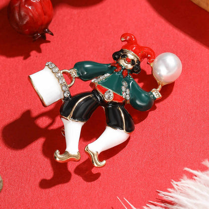 Cubic Zirconia & Pearl Enamel Goldtone Clown Brooch