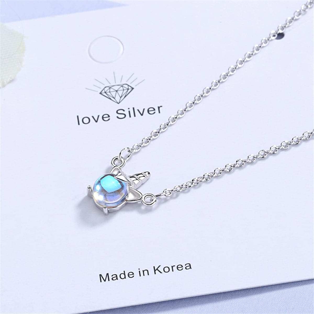Blue Crystal & Cubic Zirconia Unicorn Pendant Necklace