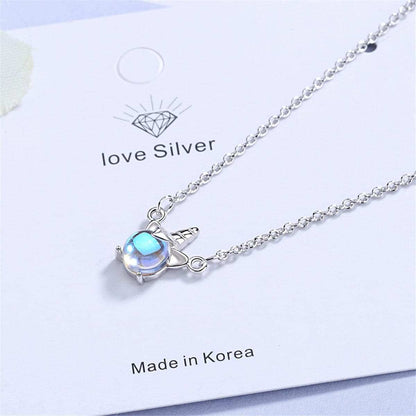 Blue Crystal & Cubic Zirconia Unicorn Pendant Necklace