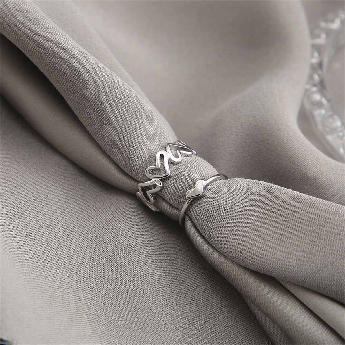 Silvertone Openwork Heart Ring Set