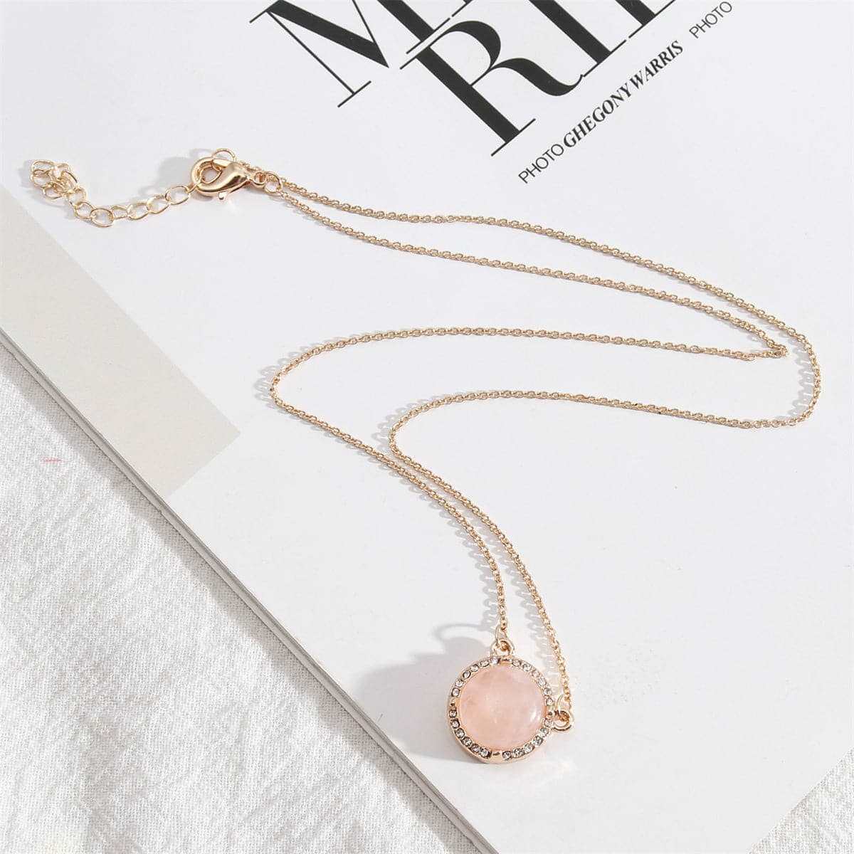 Cubic Zirconia & Pink Crystal Halo Round Pendant Necklace