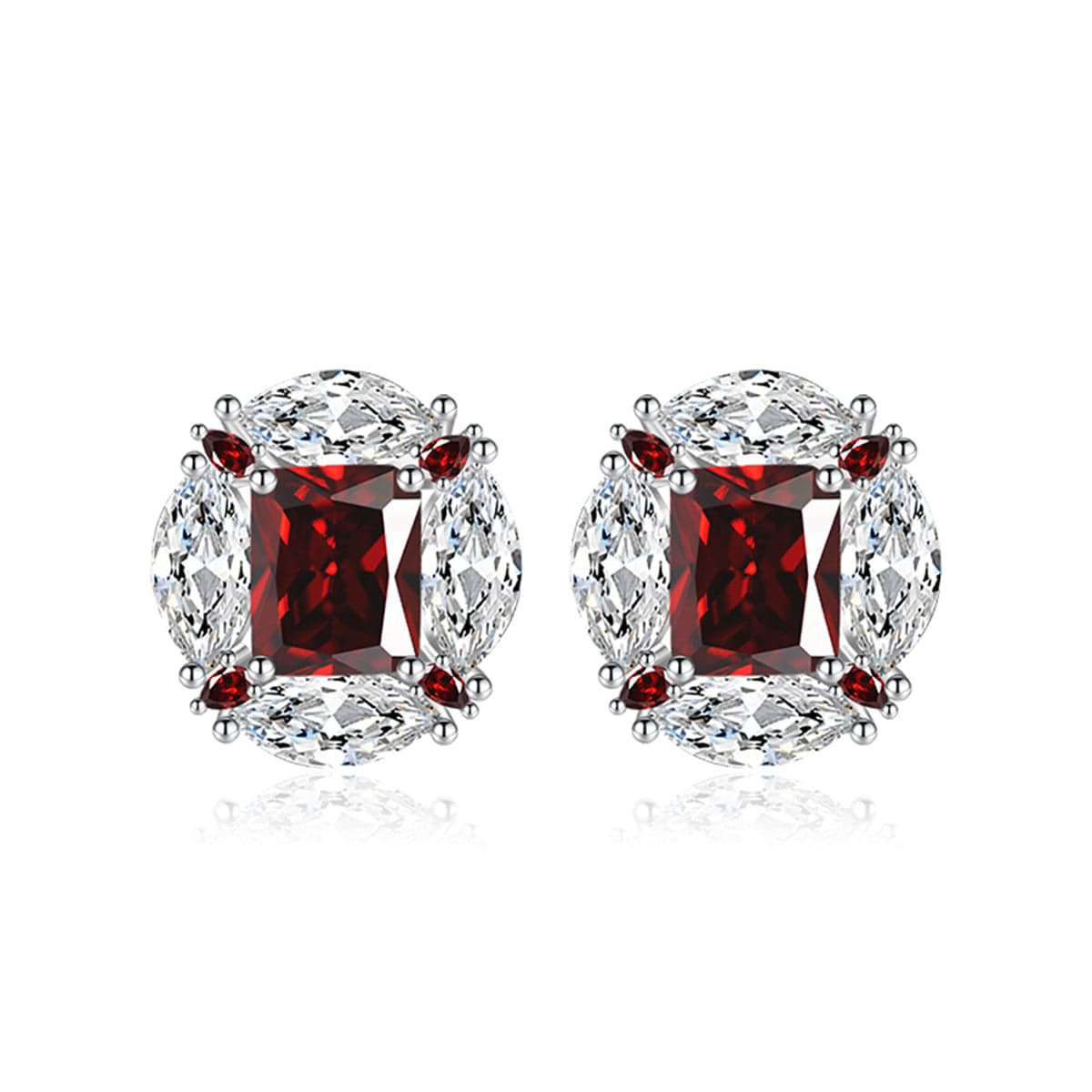 Red Radiant & Marquise Crystal Silvertone Oval Stud Earrings