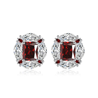 Red Radiant & Marquise Crystal Silvertone Oval Stud Earrings