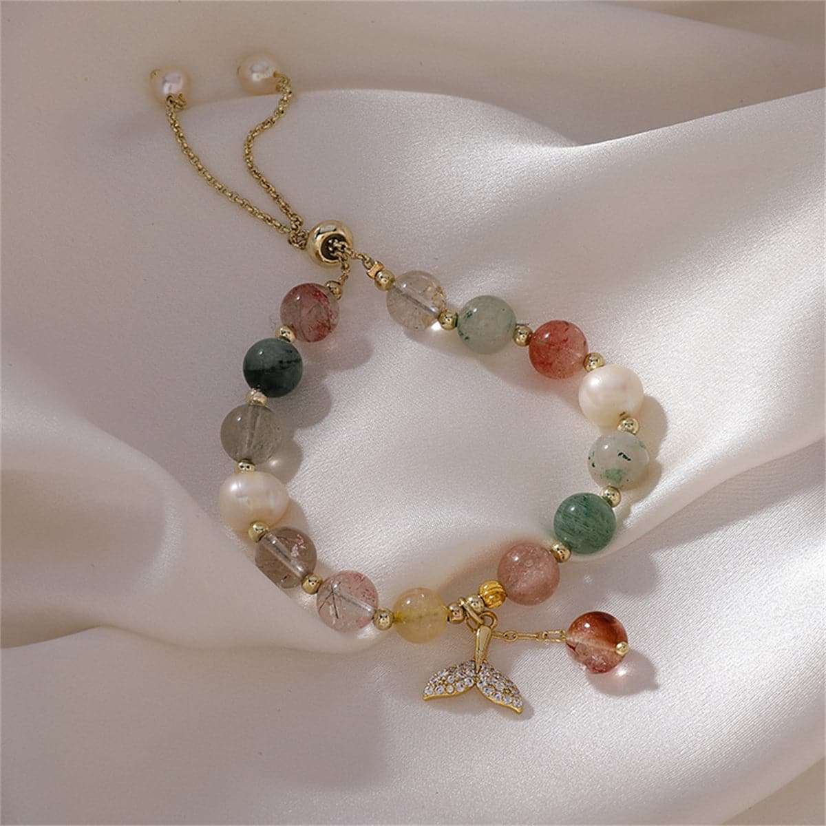 Pearl & Cubic Zirconia Goldtone Fishtail Adjustable Charm Bracelet