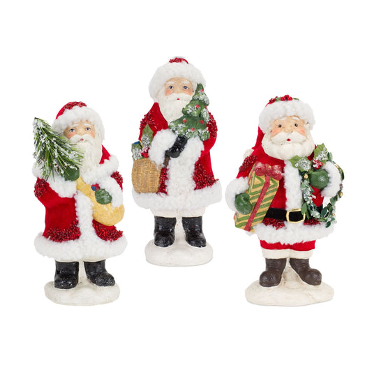 Melrose International Santa Figurine with Pine Tree and Present Accents (Set of 3)