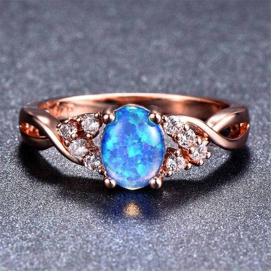 Blue Opal & Rose Goldtone Twist Ring