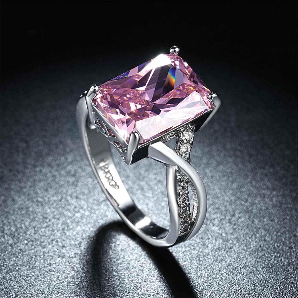 Pink Cubic Zirconia & Silvertone Twist-Band Statement Ring