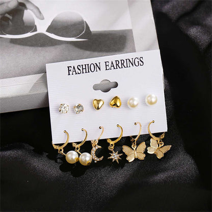 Pearl & Cubic Zirconia Goldtone Celestial Butterfly Earrings Set