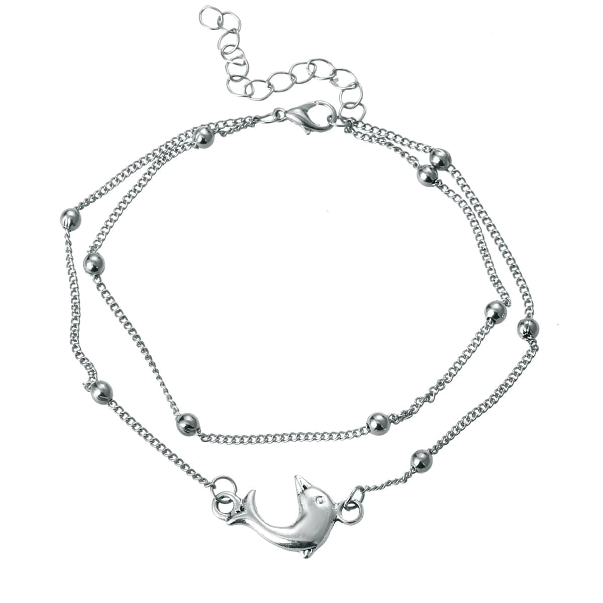 Silvertone Dolphin Layered Charm Anklet