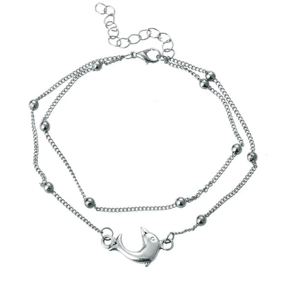 Silvertone Dolphin Layered Charm Anklet