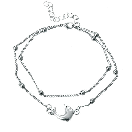 Silvertone Dolphin Layered Charm Anklet