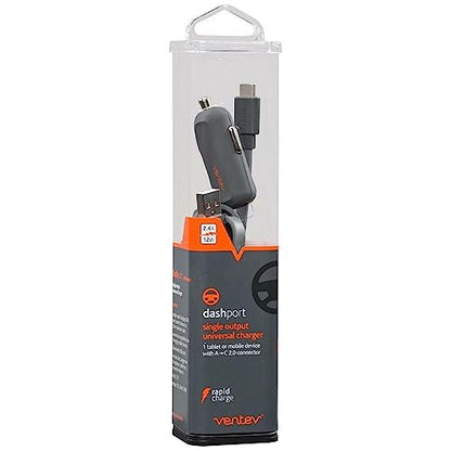 Ventev Dashport 3a 24w Universal Car Charger with Usb Type C 2.0 Cable - Gray