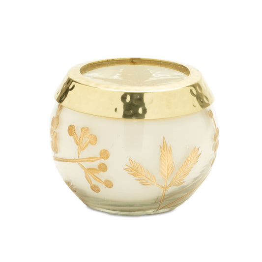 Melrose International Frosted Juniper Scented Soy Candle with Pressed Leaf Lid (Set of 3)