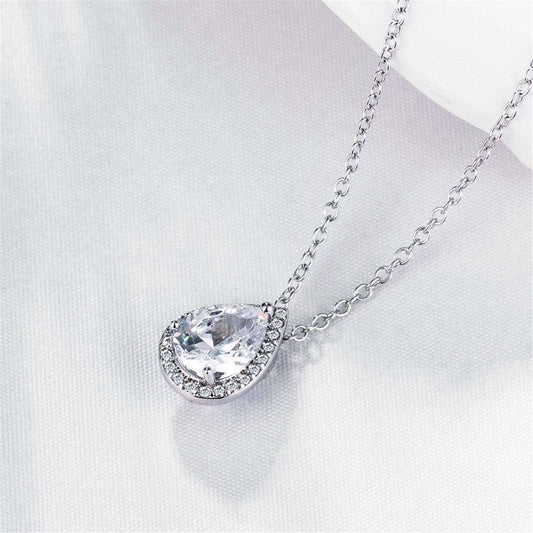 Cubic Zirconia & Crystal Silvertone Teardrop Pendant Necklace