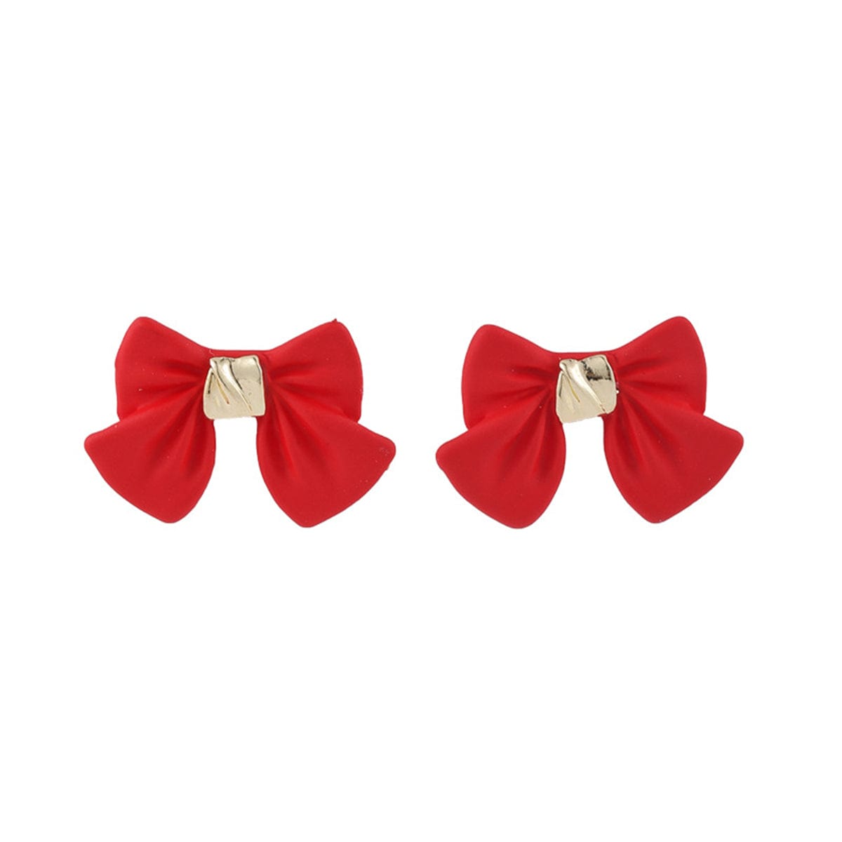 Red Enamel & Goldtone Bow Stud Earrings