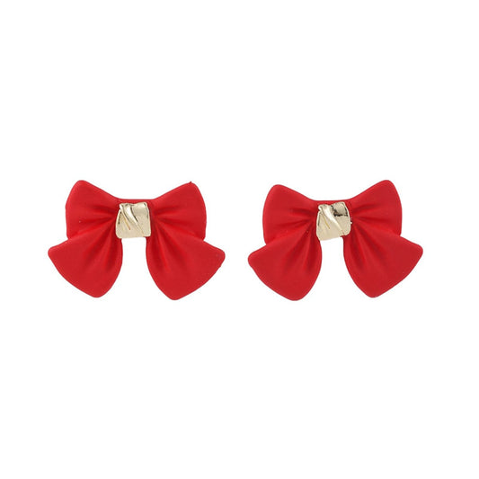 Red Enamel & Goldtone Bow Stud Earrings
