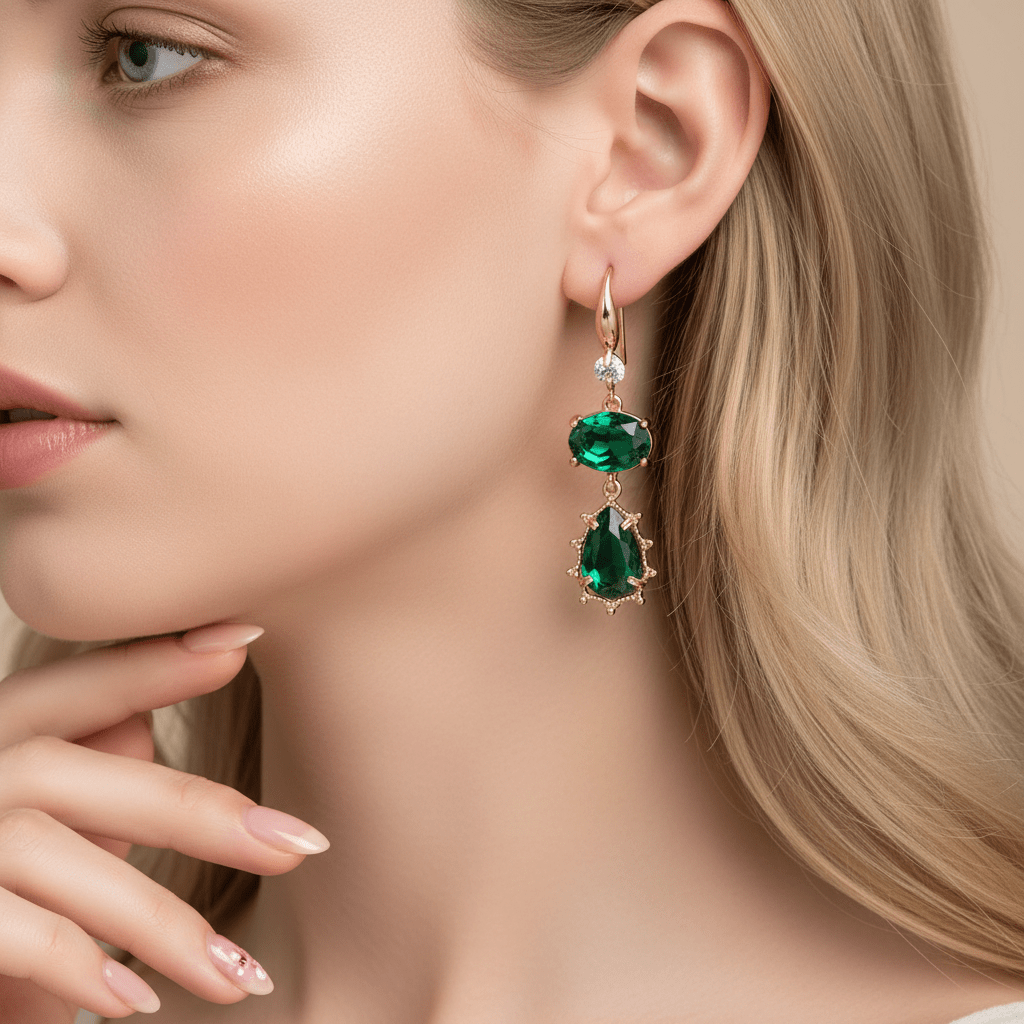 Emerald Crystal & Cubic Zirconia Goldtone Tiered Oval Pear Hook Earrings
