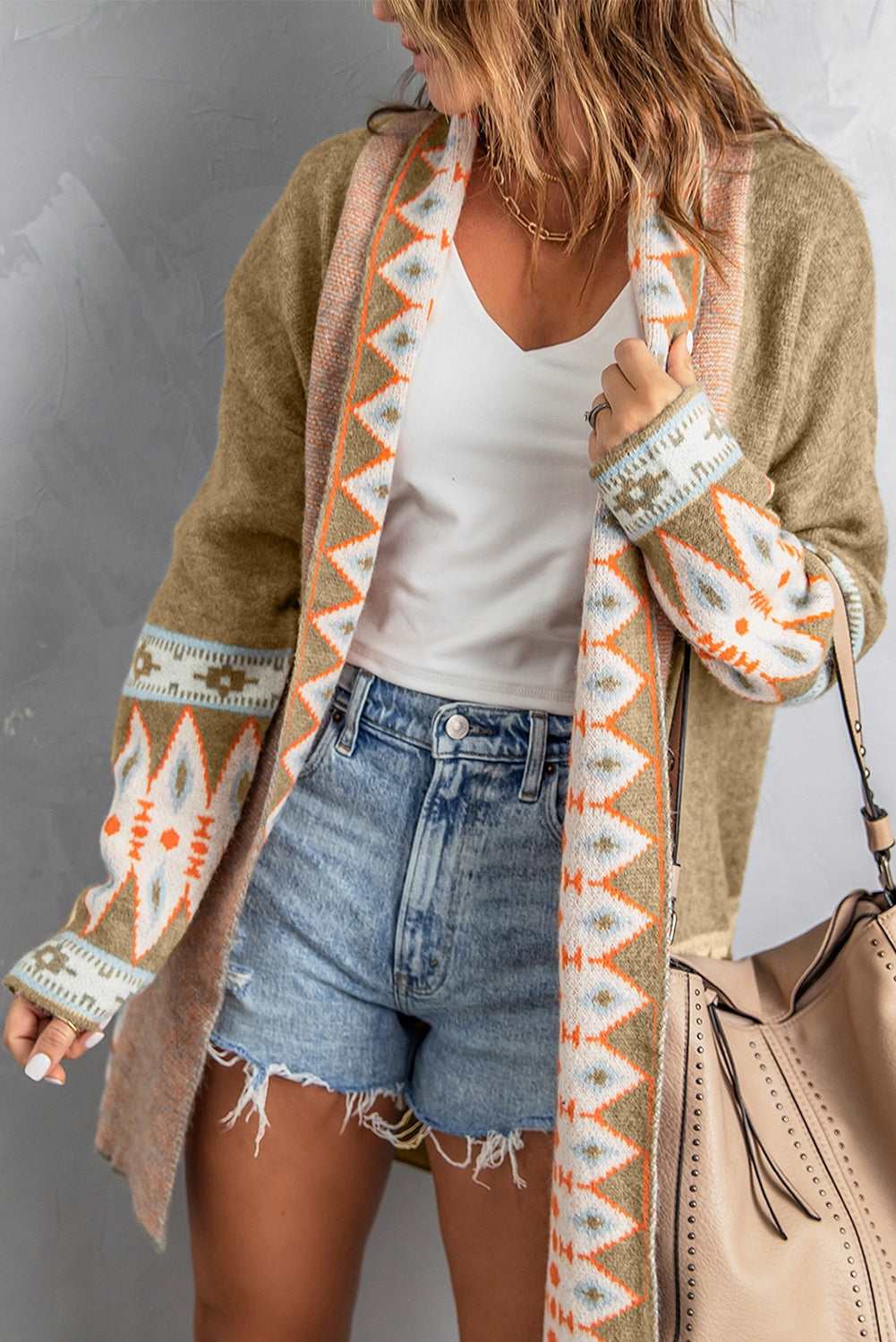 Evelyn Open Front Knitted Cardigan - Brown / M - 8/10