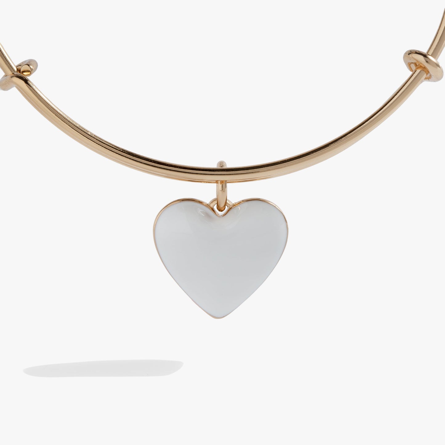 White Enamel Heart Charm Bangle