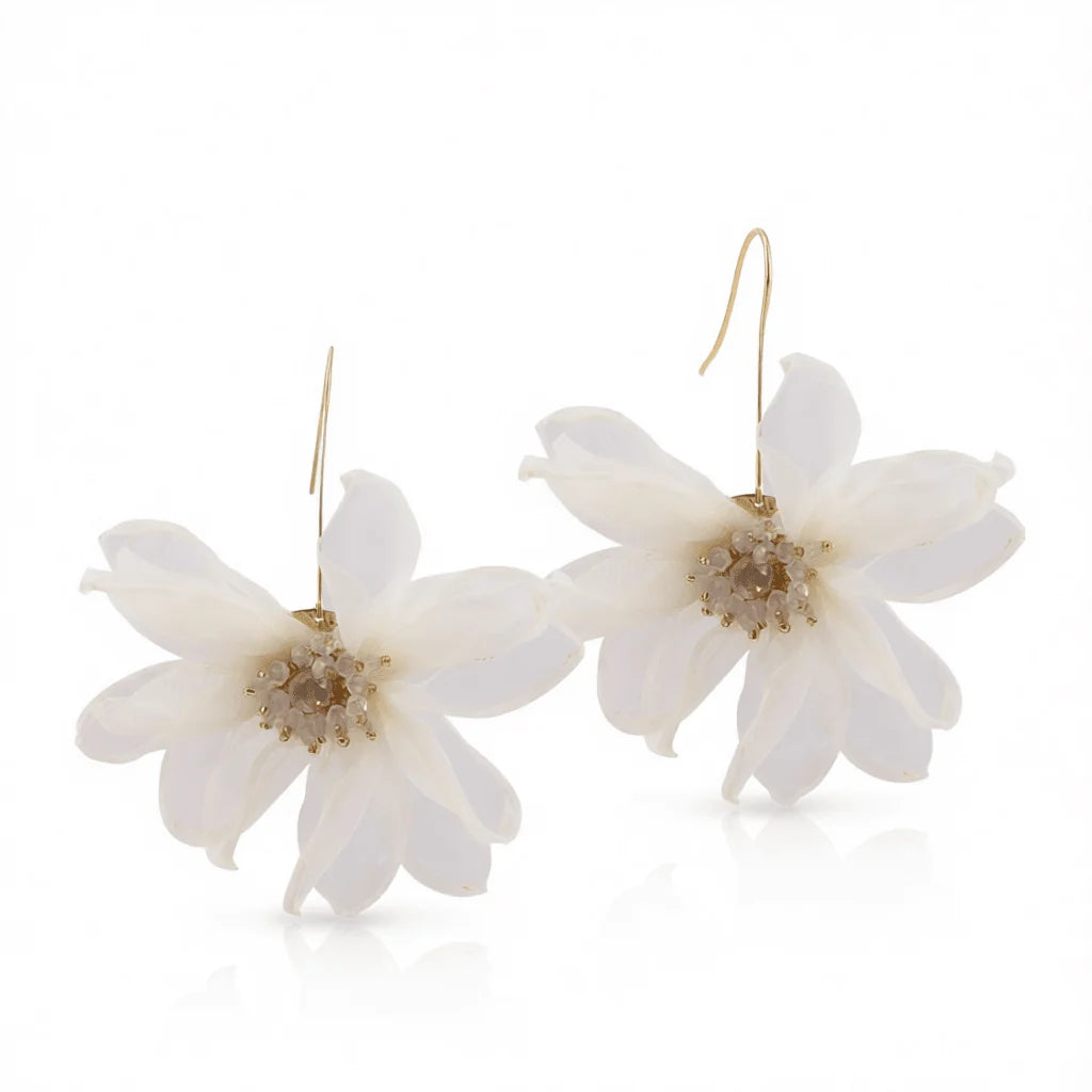 Black Polyster & Acrylic Goldtone Flower Huggie Earring