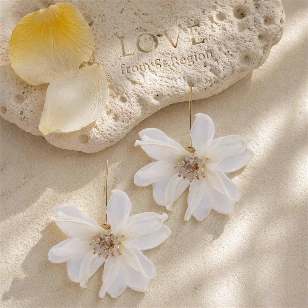 Black Polyster & Acrylic Goldtone Flower Huggie Earring