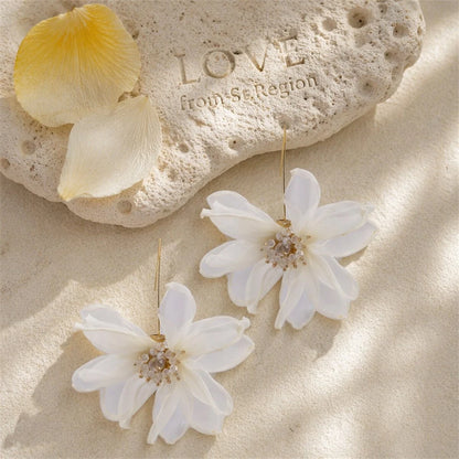 Black Polyster & Acrylic Goldtone Flower Huggie Earring