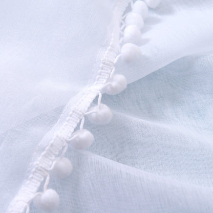 Elegant Comfort Set of 2 Pom Pom Tasseled Sheer Curtain - Rod Pocket