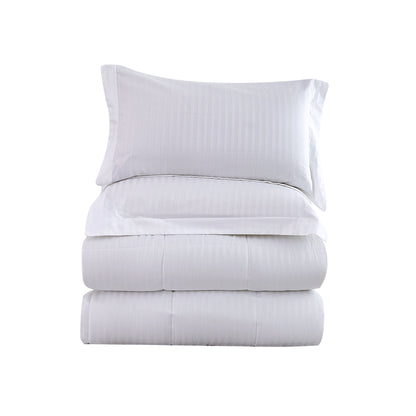 Elegant Comfort 3-Piece Stripe Cotton Box Stitched Comforter Set-Cotton Duvet Insert with 4 Corner Tabs