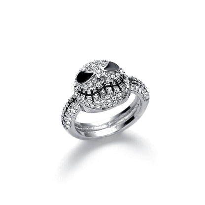 Cubic Zirconia & Silvertone Skull Band Ring-5