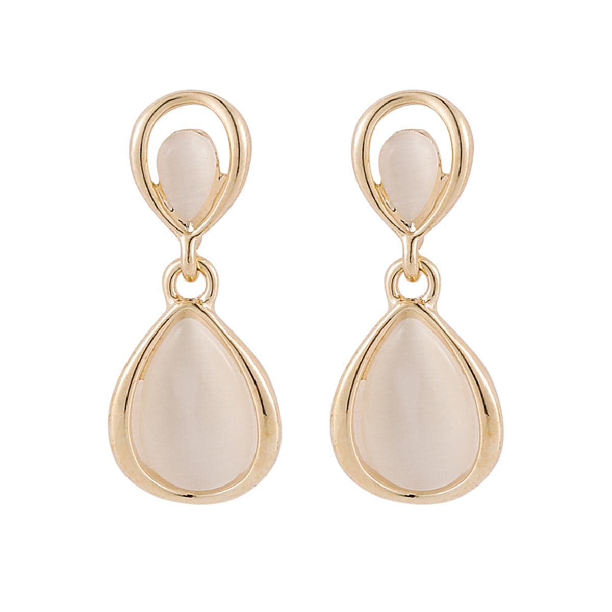 Cat's Eye & Goldtone Teardrop Drop Earrings