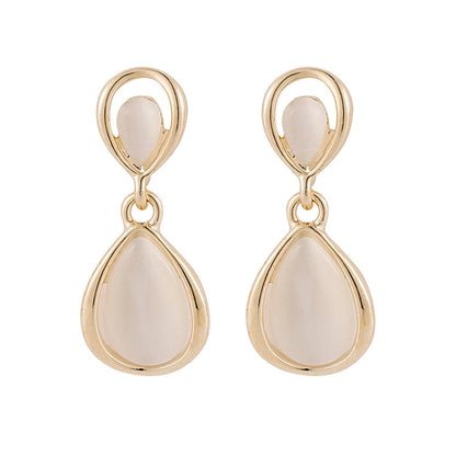 Cat's Eye & Goldtone Teardrop Drop Earrings