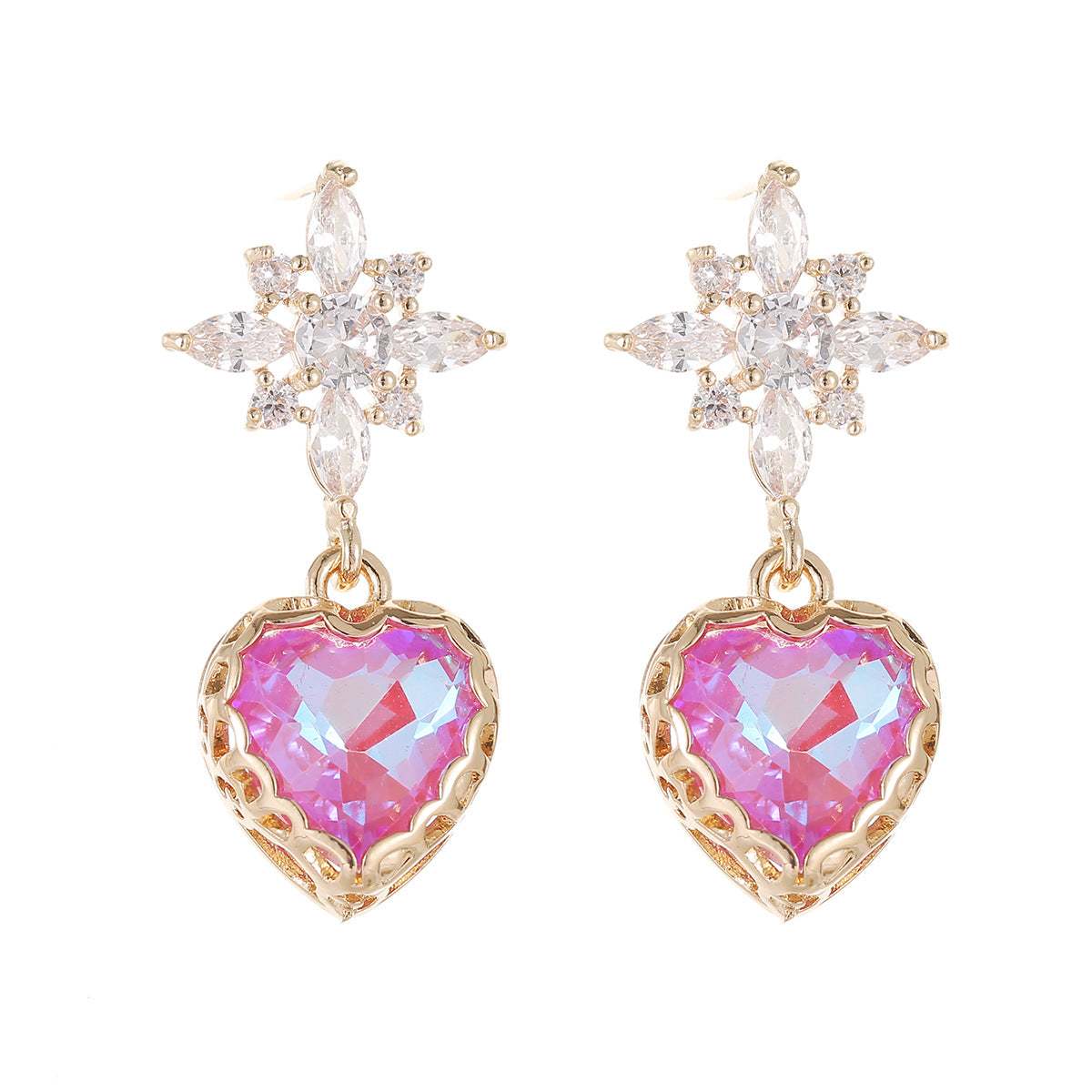 Purple Crystal & Cubic Zirconia Goldtone Star Heart Dangle Earrings