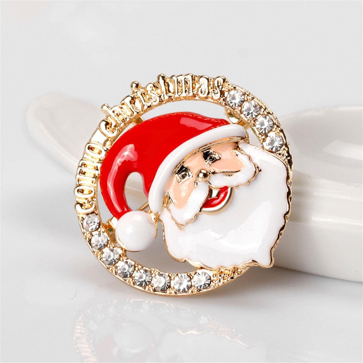 Cubic Zirconia & Goldtone Santa Claus Halo Brooch