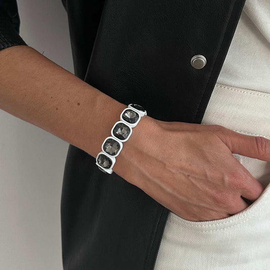 Crystal & White Enamel Square Station Tennis Bracelet