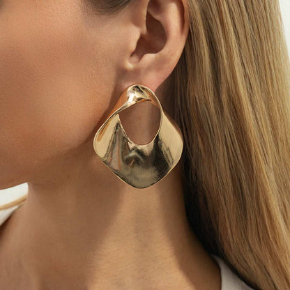 Goldtone Open Twisted Irregular Statement Earrings