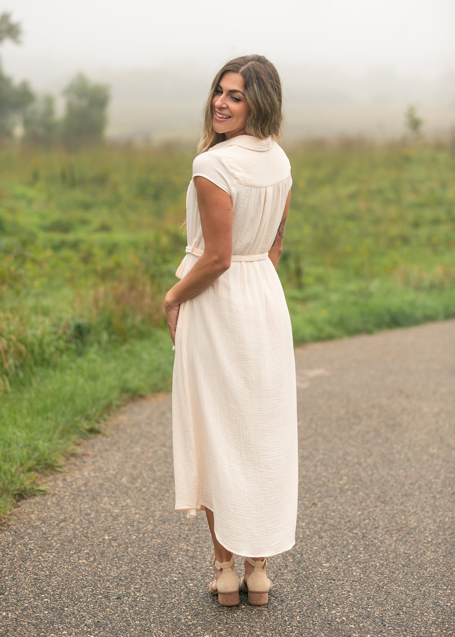 Willow Blush Pink Cotton Gauze Midi Dress, Large